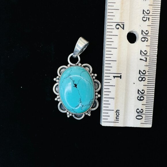 Vintage Sterling Silver Turquoise Style Pendant 925 Artisan Boho Jewelry - Picture 8 of 8